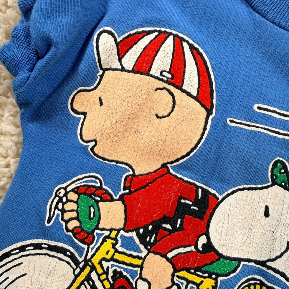 Vintage Peanuts Charlie Brown Snoopy Bicycle Romper 18 M Made in USA 90s Rare - Picture 10 of 13